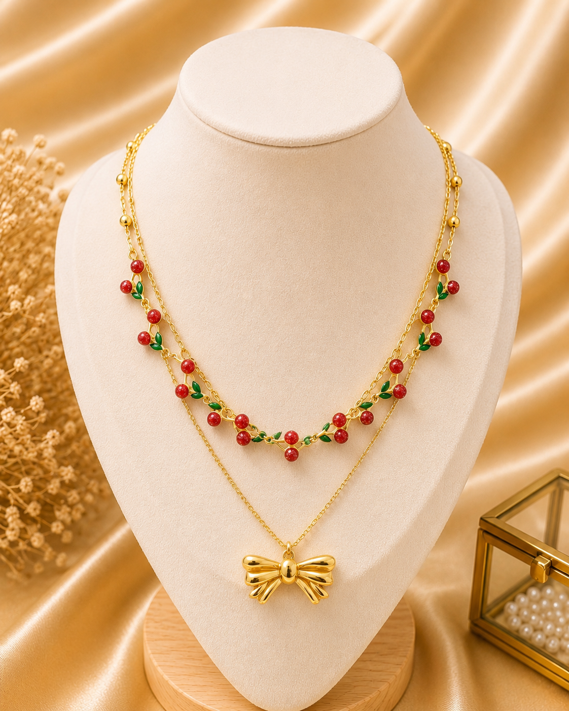 Collier Cerise Nœud Élégance